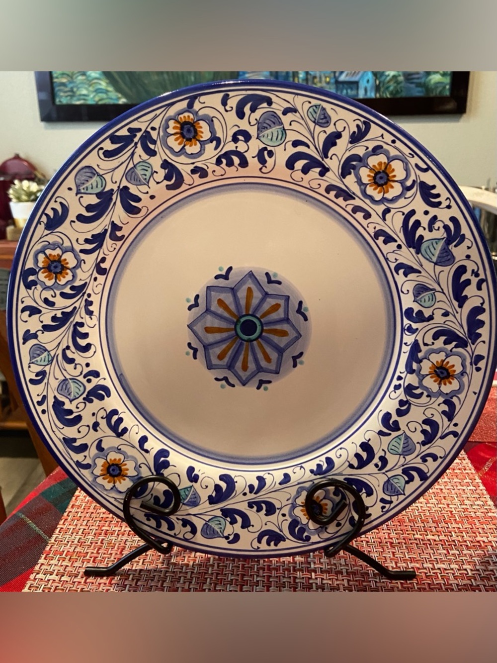 Williams Sonoma Hand-Painted Decorative Ceramic Charger Plate in Blue and White